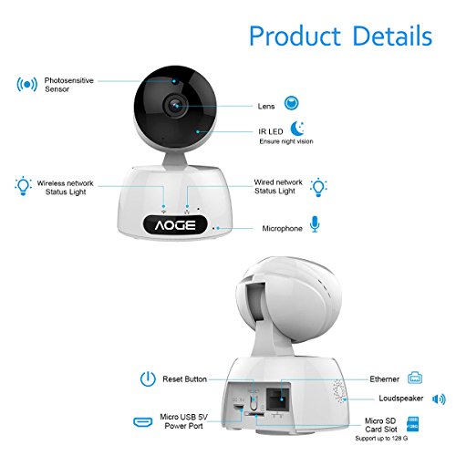 Wlan IP Kamera,AOGE HD Innen WIFI Überwachungskamera für Home